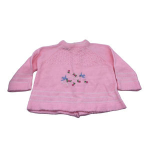 Vintage A Little Angel Sweater Baby 0-3M Pink Birds Embroidered Girls 1960s EUC